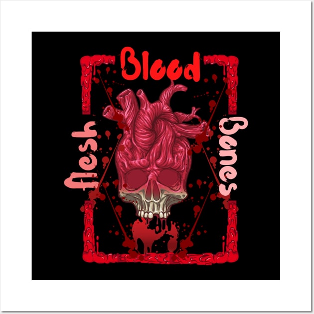 Flesh-Blood-And Bones Heart-Skull Design Wall Art by The Merch Xpress